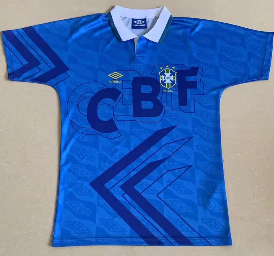 1991/93 Brazil Away Blue Retro Soccer Jersey Front