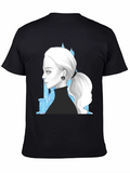 Elegant Woman & Ice Castle Graphic Black T-Shirt