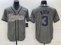 Men's New York Yankees Babe Ruth #3 Gray Game Jerseys Joint Edition