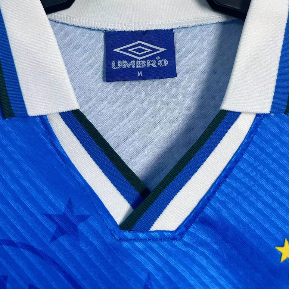 1996 Brazil Away Blue Retro Soccer Jersey Detail 2