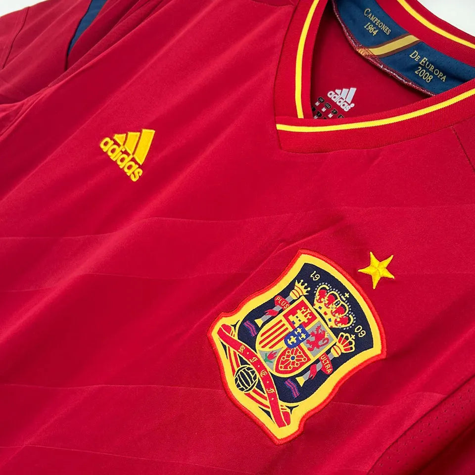 2012 Spain Home Red Retro Soccer Jersey Detail 2