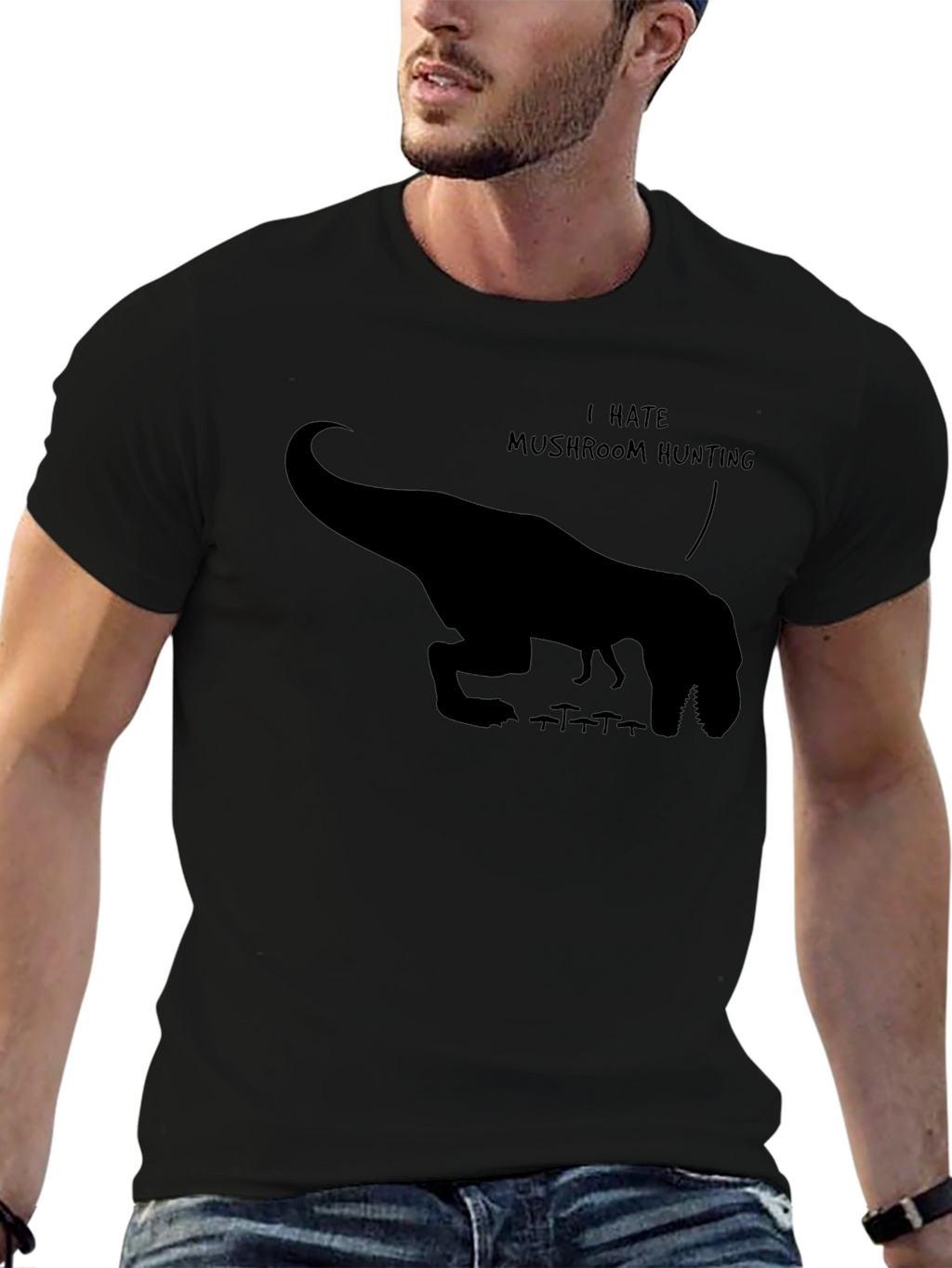 Funny Dinosaur I Hate Mushroom Hunting Graphic T-Shirt