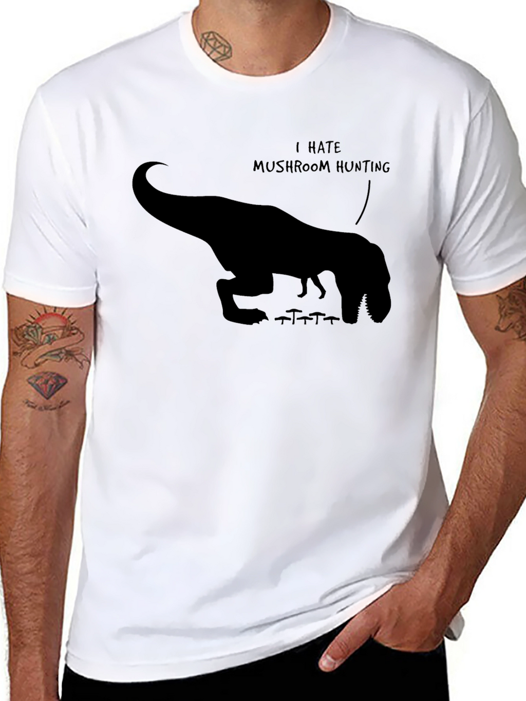 Funny Dinosaur I Hate Mushroom Hunting Graphic T-Shirt
