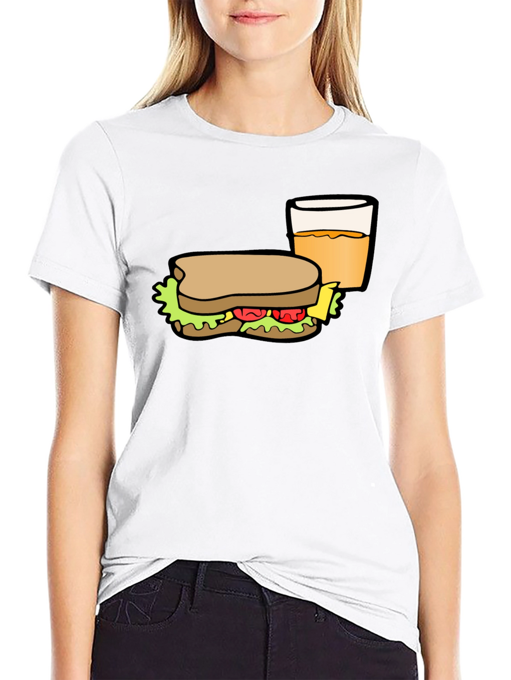Sandwich & Drink Graphic T-Shirt - Black Cotton Tee