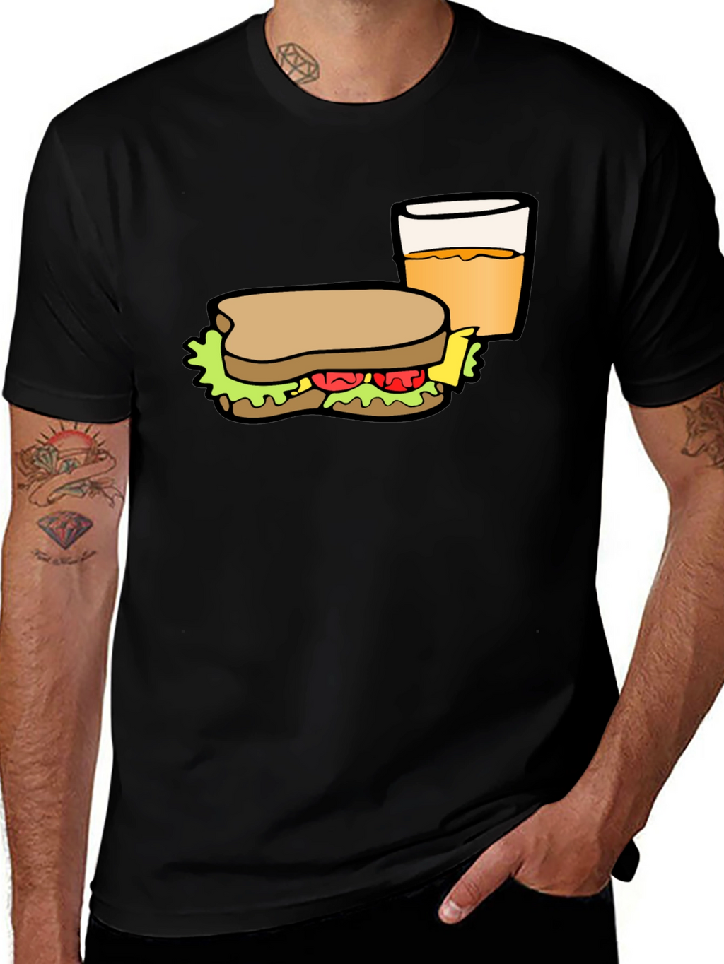 Sandwich & Drink Graphic T-Shirt - Black Cotton Tee