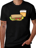 Sandwich & Drink Graphic T-Shirt - Black Cotton Tee