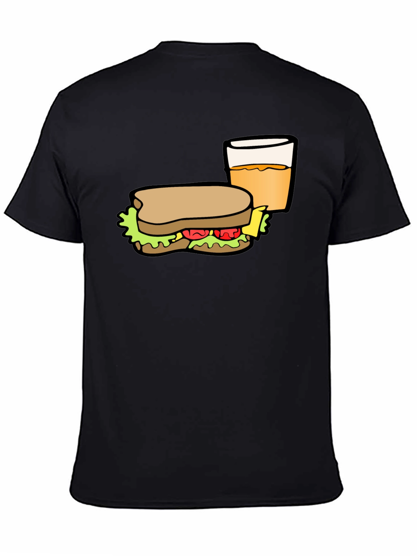 Sandwich & Drink Graphic T-Shirt - Black Cotton Tee