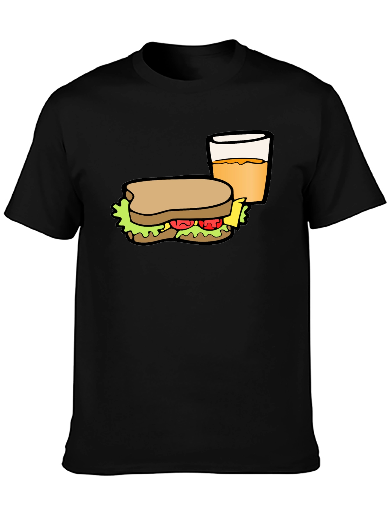 Sandwich & Drink Graphic T-Shirt - Black Cotton Tee