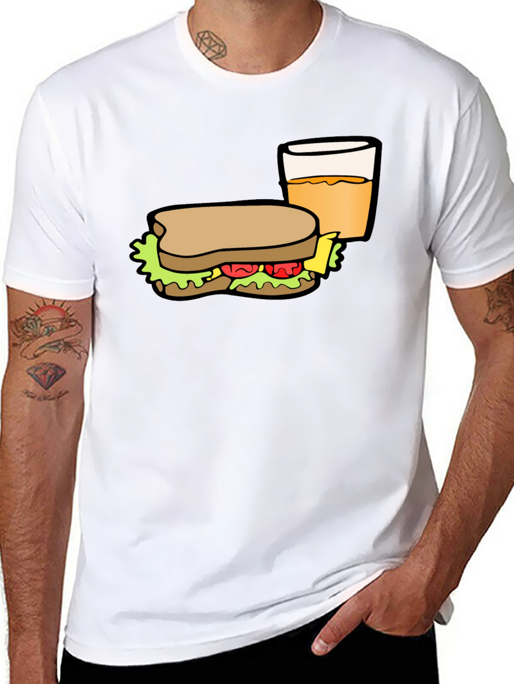 Sandwich & Drink Graphic T-Shirt - Black Cotton Tee