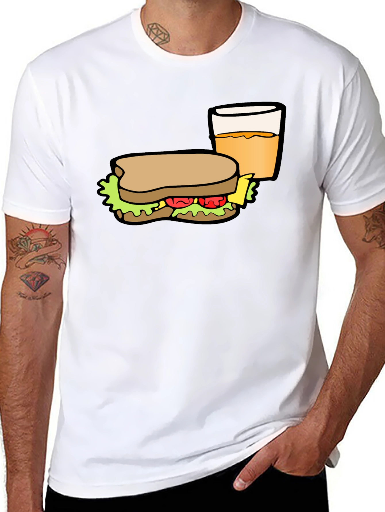 Sandwich & Drink Graphic T-Shirt - Black Cotton Tee