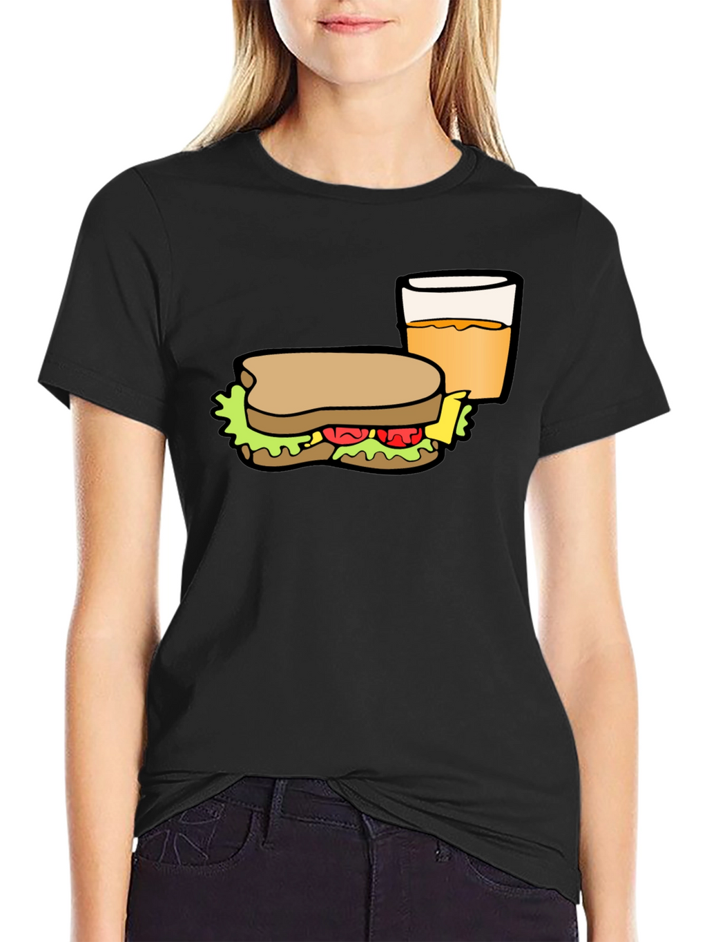 Sandwich & Drink Graphic T-Shirt - Black Cotton Tee