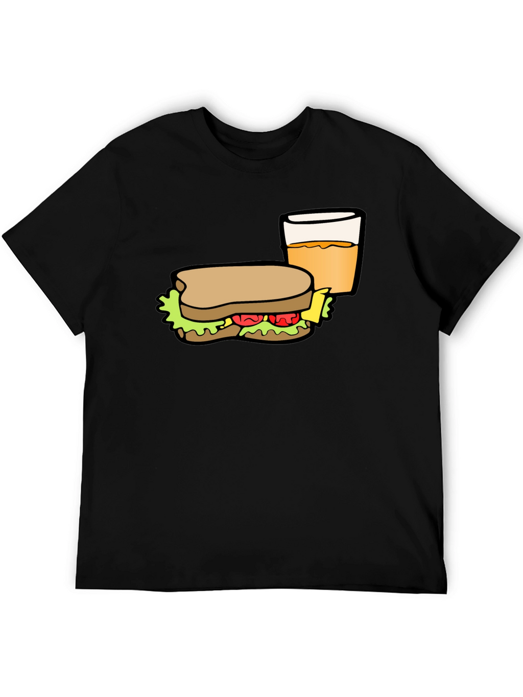 Sandwich & Drink Graphic T-Shirt - Black Cotton Tee