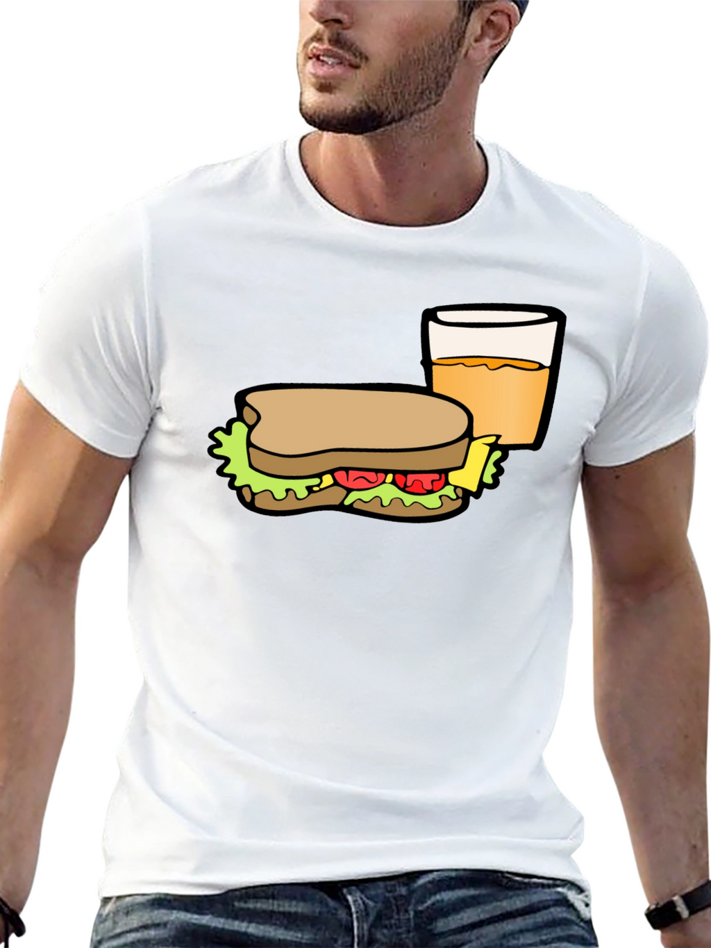 Sandwich & Drink Graphic T-Shirt - Black Cotton Tee