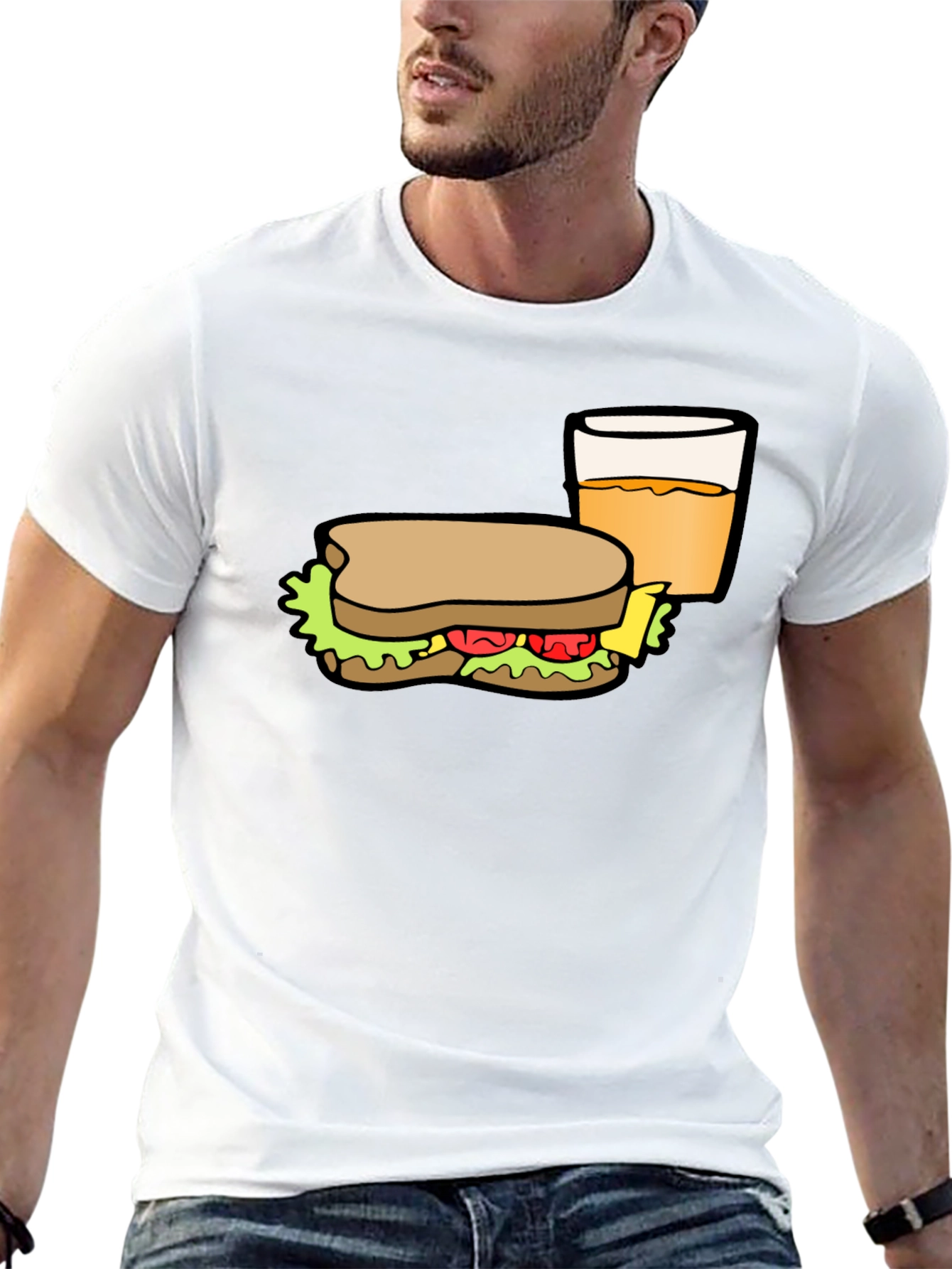 Sandwich & Drink Graphic T-Shirt - Black Cotton Tee