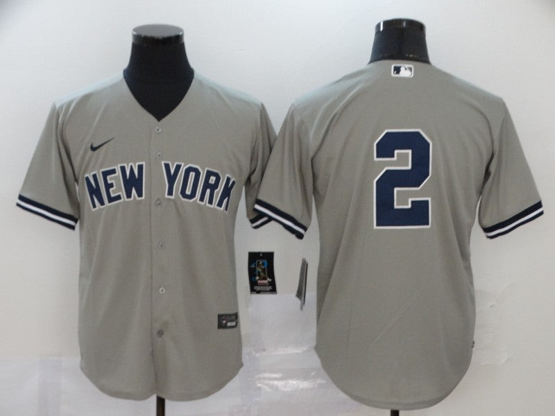 Men's New York Yankees Derek Jeter #2 Gray Replica Player Name Jerseys