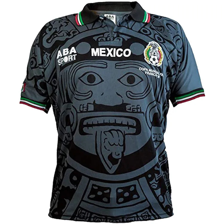1998 Mexico Black Retro Soccer Jersey Front