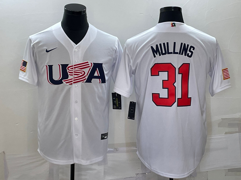 Men's 2023 World Baseball Classic #31 Cedric Mullins USA White Jerseys