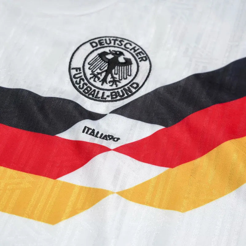 1990 Germany Home White Retro Long Sleeve Soccer Jersey Detail 1