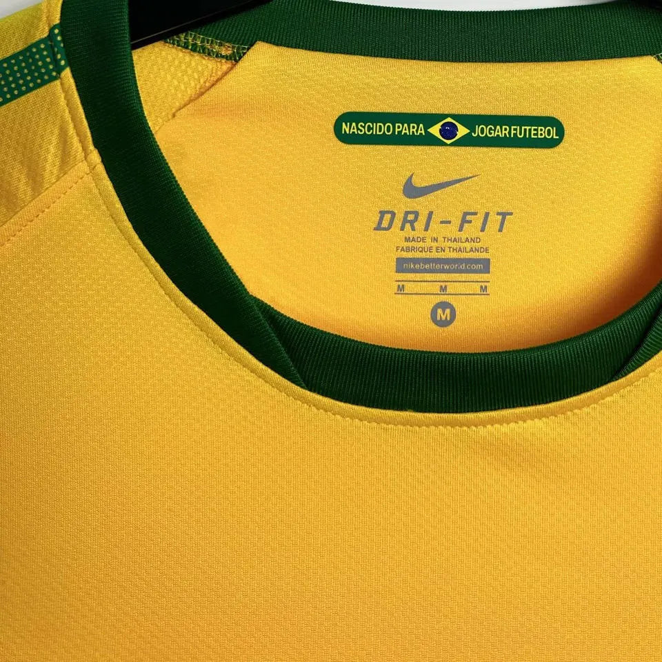 2010 Brazil Home Yellow Retro Soccer Jersey Detail 1