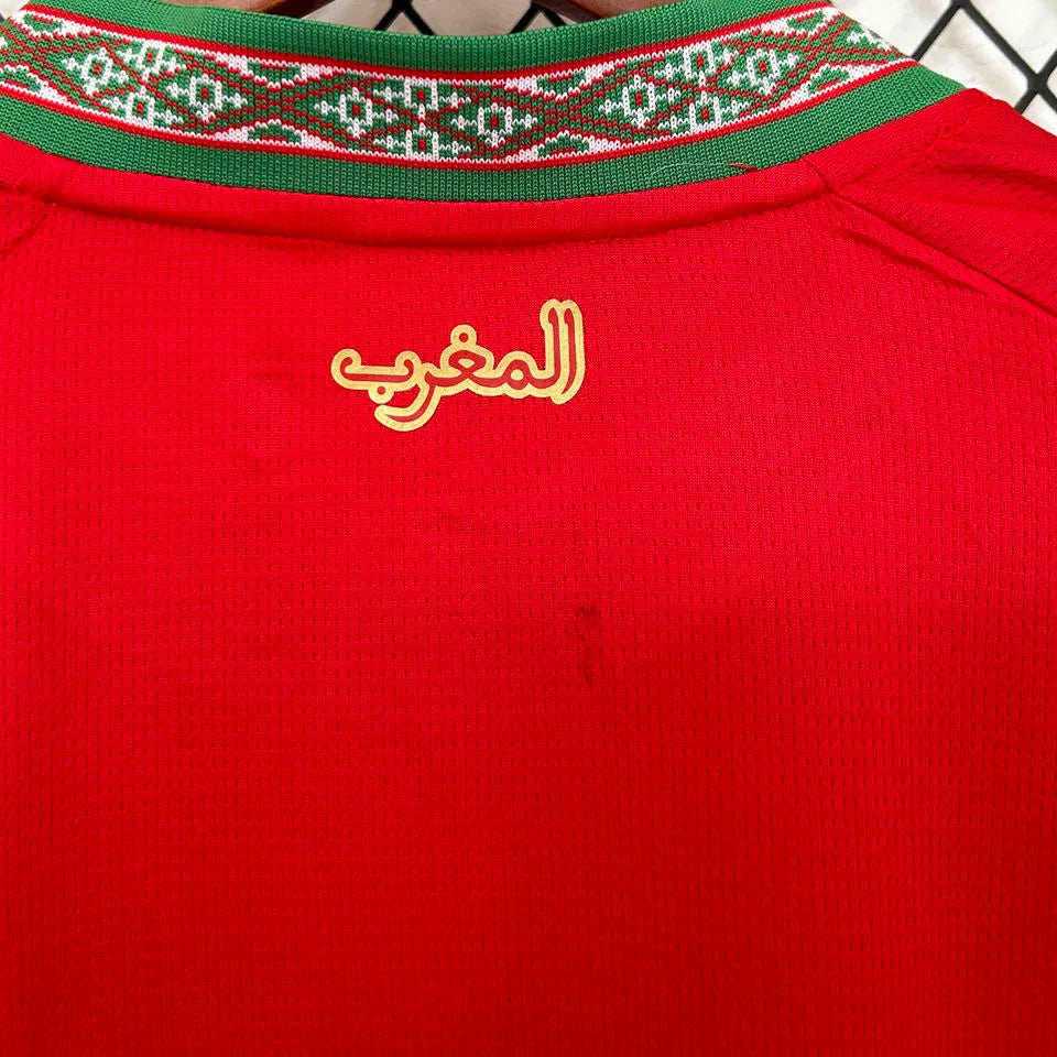 2026/27 Morocco Home Red Fans Soccer Jersey (Have Right Patch 有右臂章 白底黑字） Detail 3