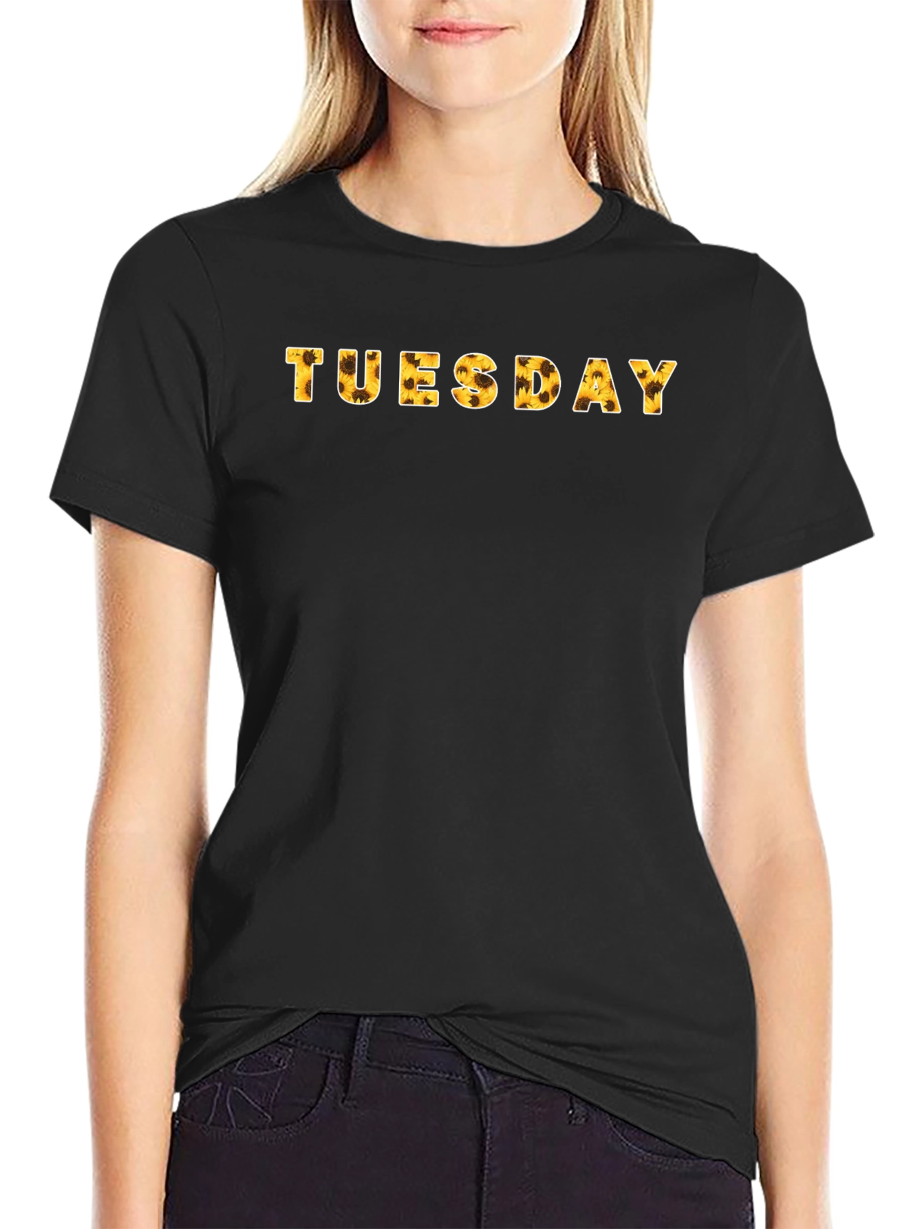 Tuesday Sunflower Print Black T-Shirt