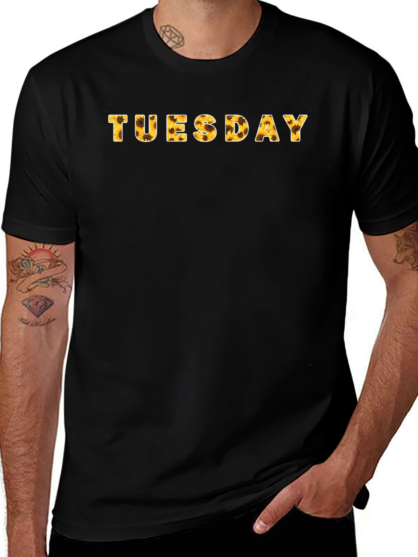 Tuesday Sunflower Print Black T-Shirt