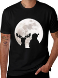 Santa & Reindeer Moon Graphic Black T-Shirt