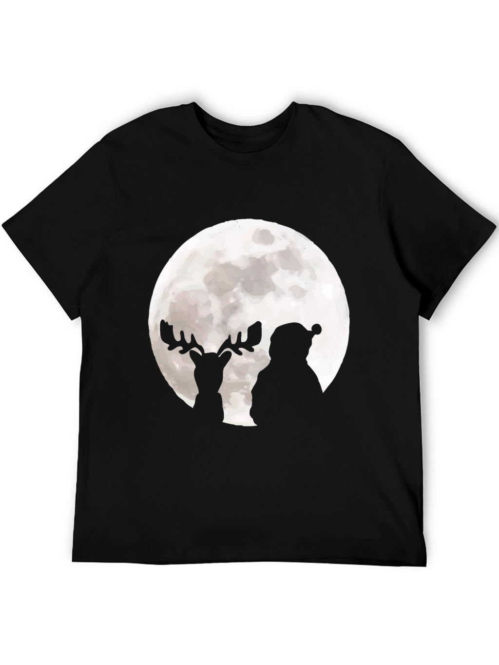 Santa & Reindeer Moon Graphic Black T-Shirt