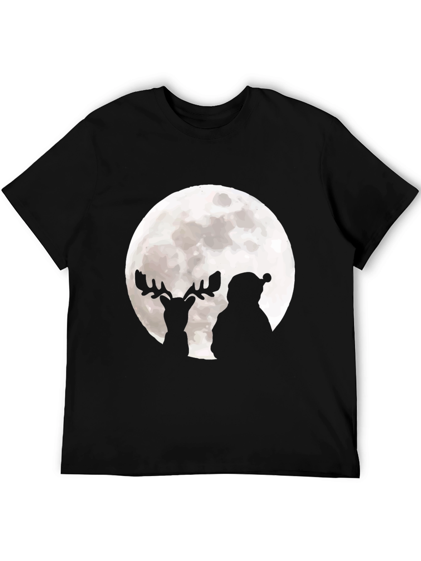 Santa & Reindeer Moon Graphic Black T-Shirt
