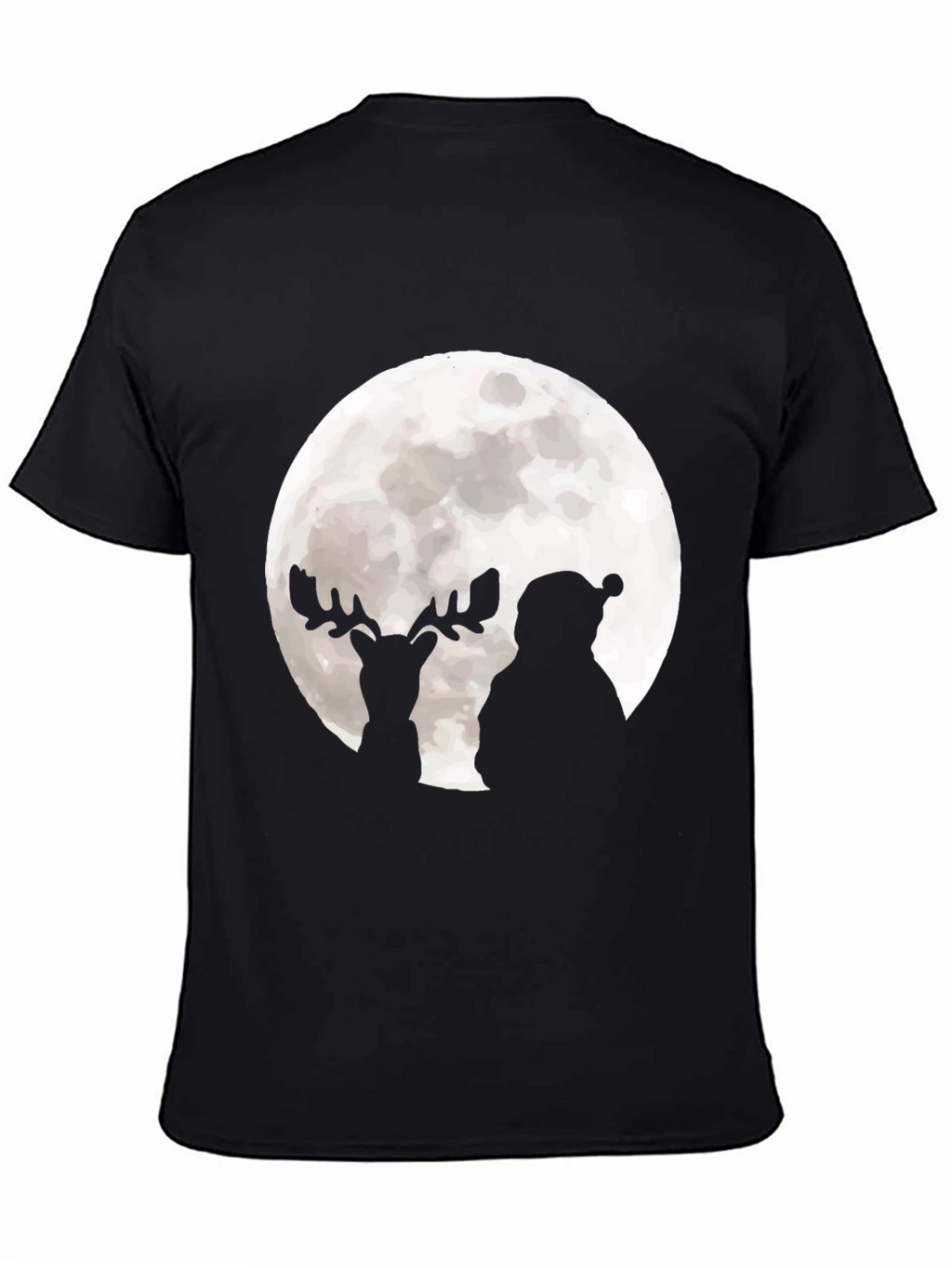 Santa & Reindeer Moon Graphic Black T-Shirt