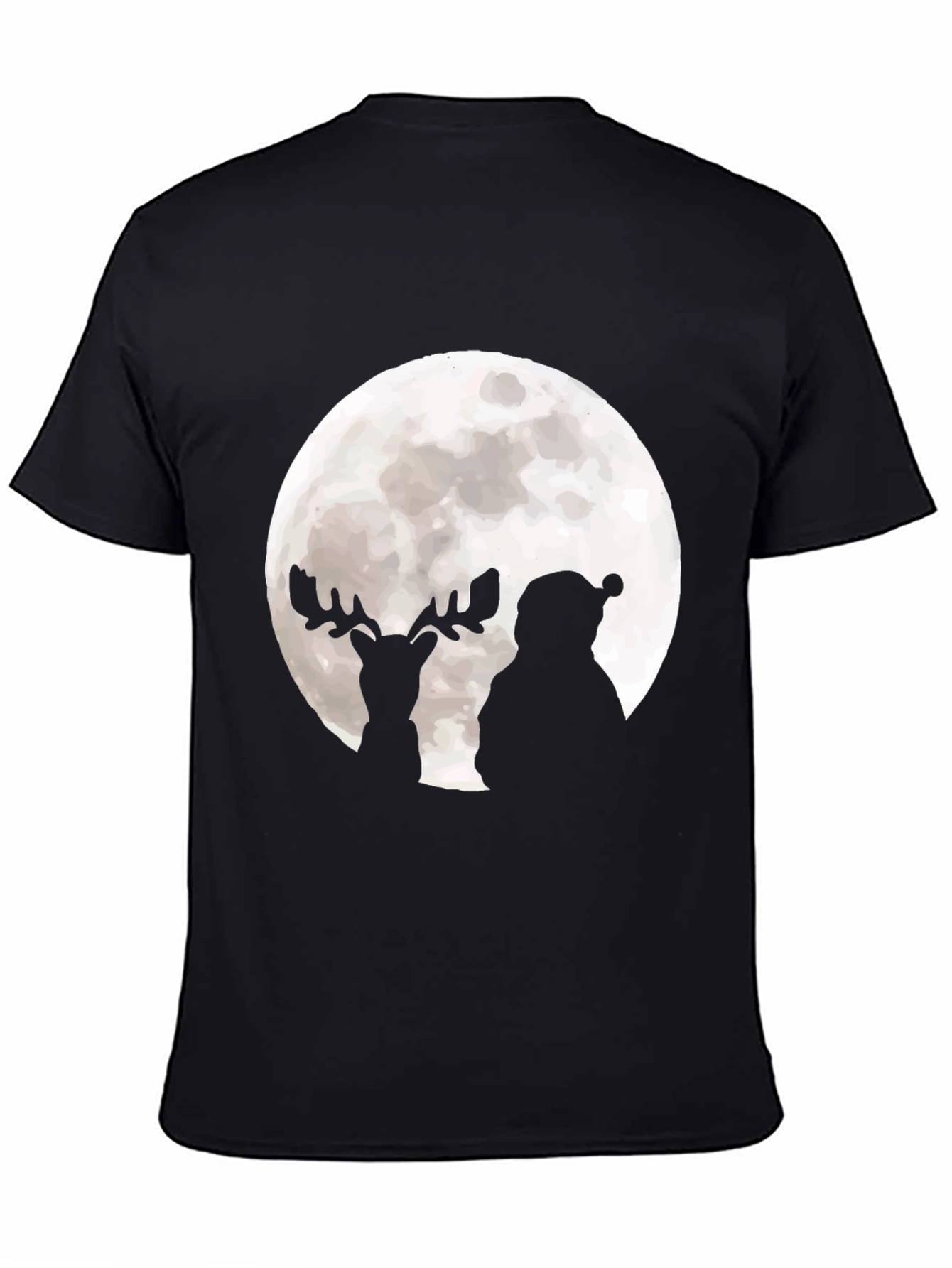 Santa & Reindeer Moon Graphic Black T-Shirt