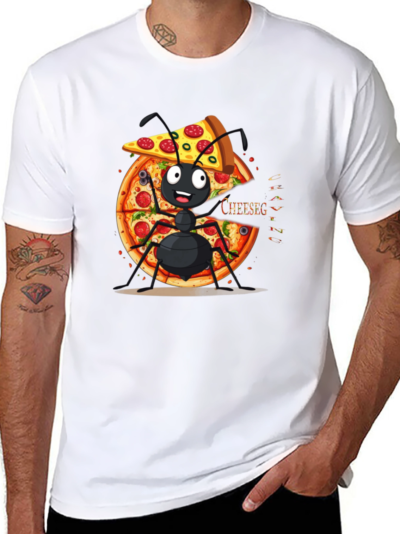 Ant Pizza Graphic Tee - Funny Cartoon T-Shirt