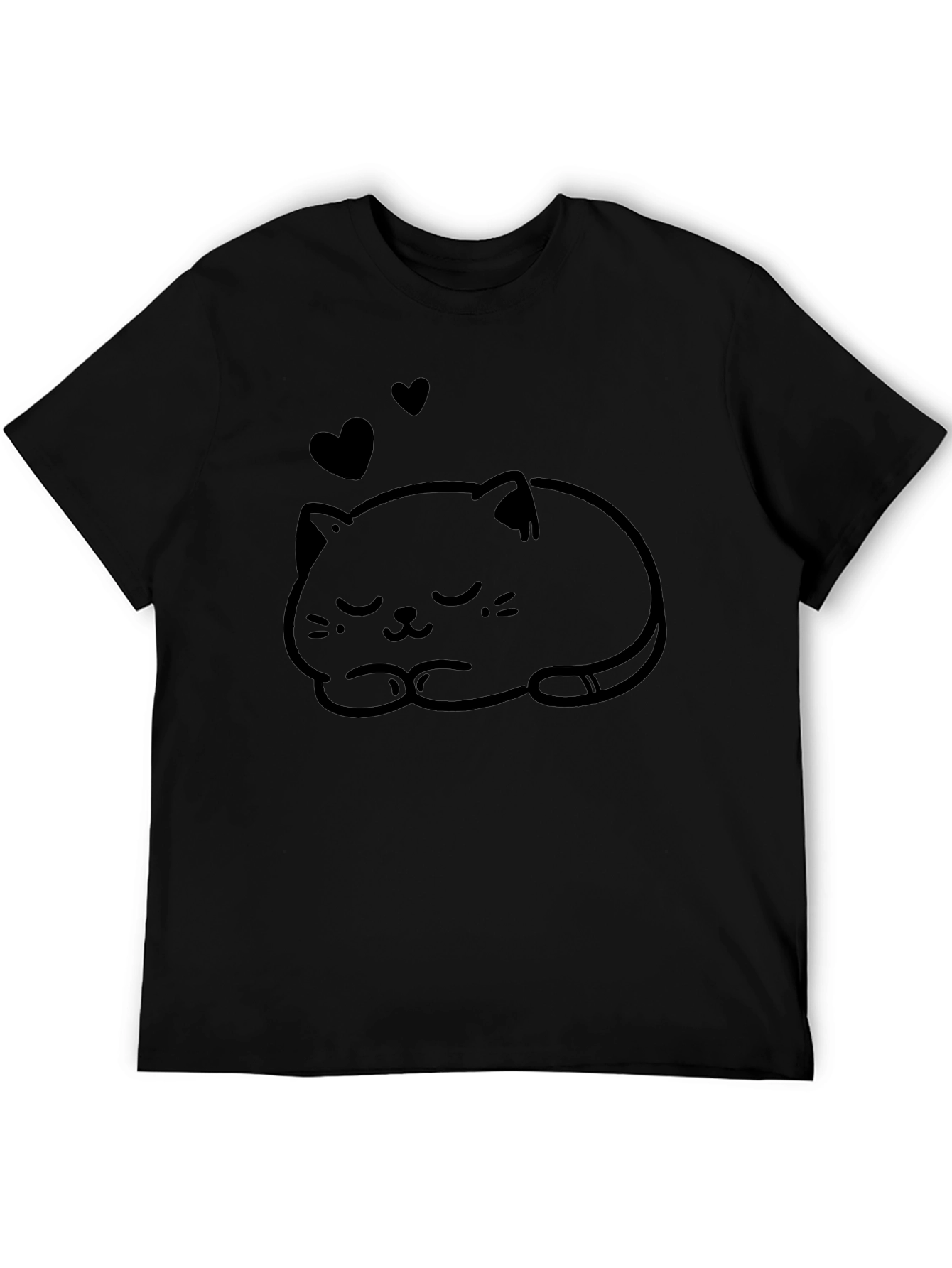 Cute Cat Nap Graphic Tee - Soft Black T-Shirt
