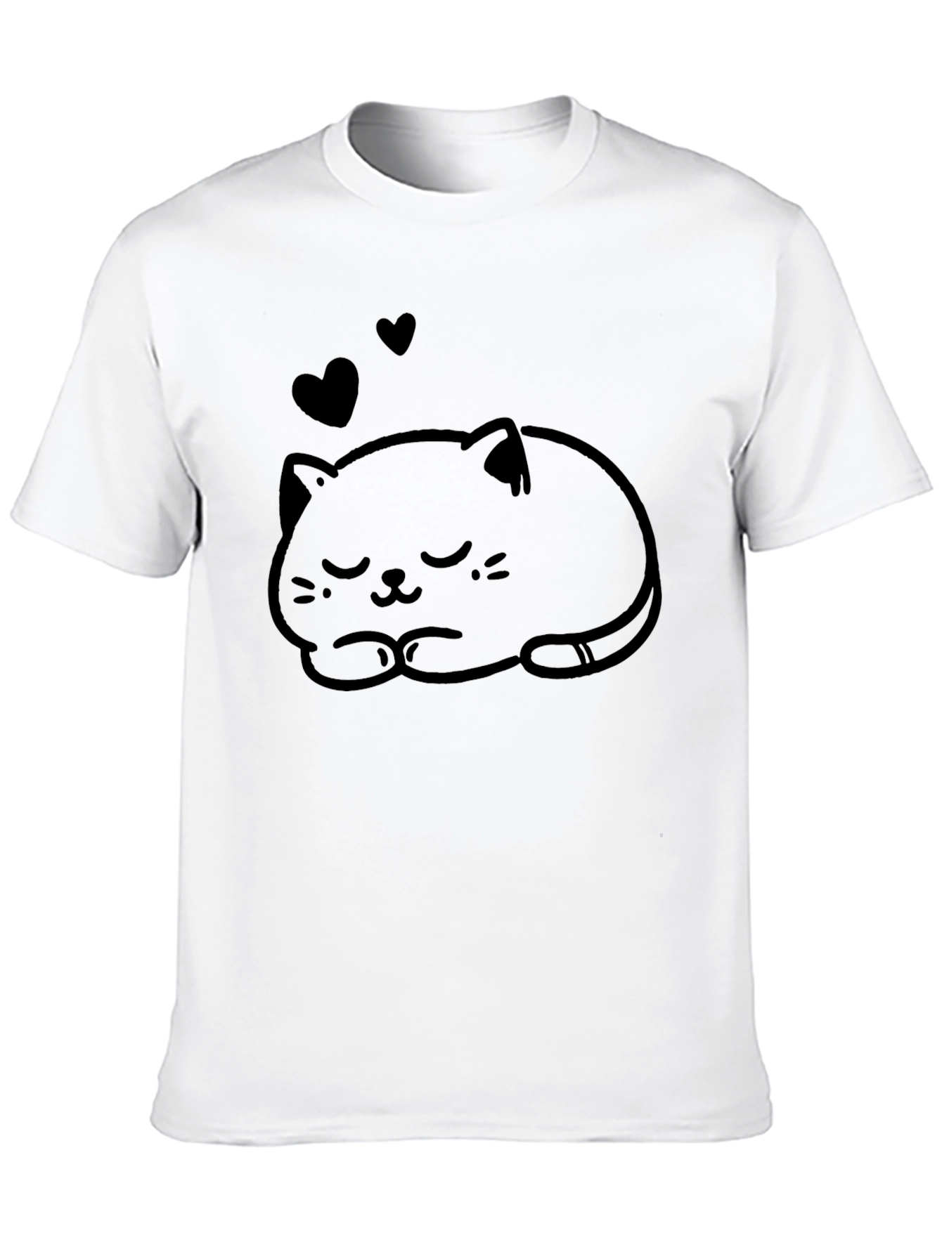 Cute Cat Nap Graphic Tee - Soft Black T-Shirt