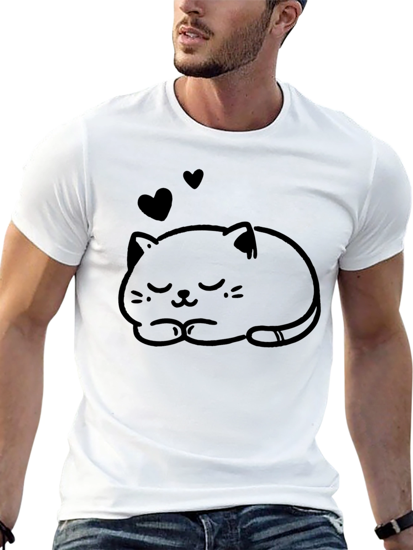 Cute Cat Nap Graphic Tee - Soft Black T-Shirt