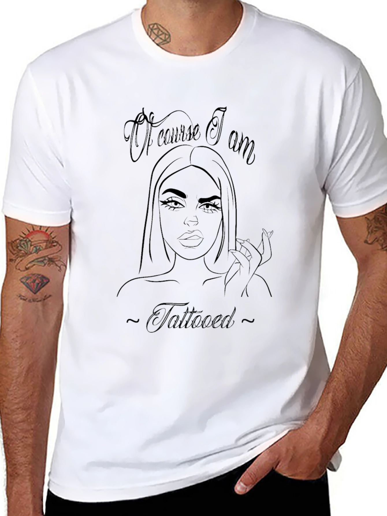 Tattooed Woman Graphic Tee - Casual Black T-Shirt