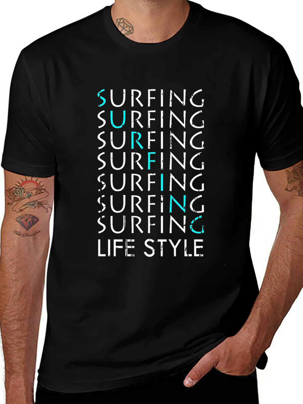 Surfing Lifestyle Graphic Tee - Black Cotton Blend