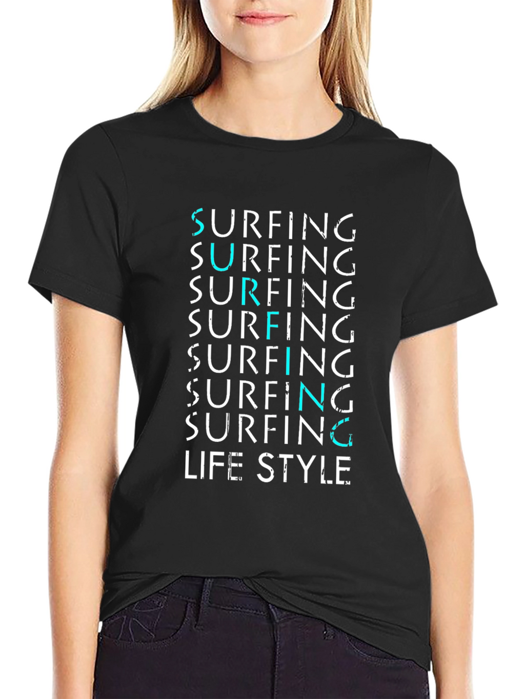 Surfing Lifestyle Graphic Tee - Black Cotton Blend