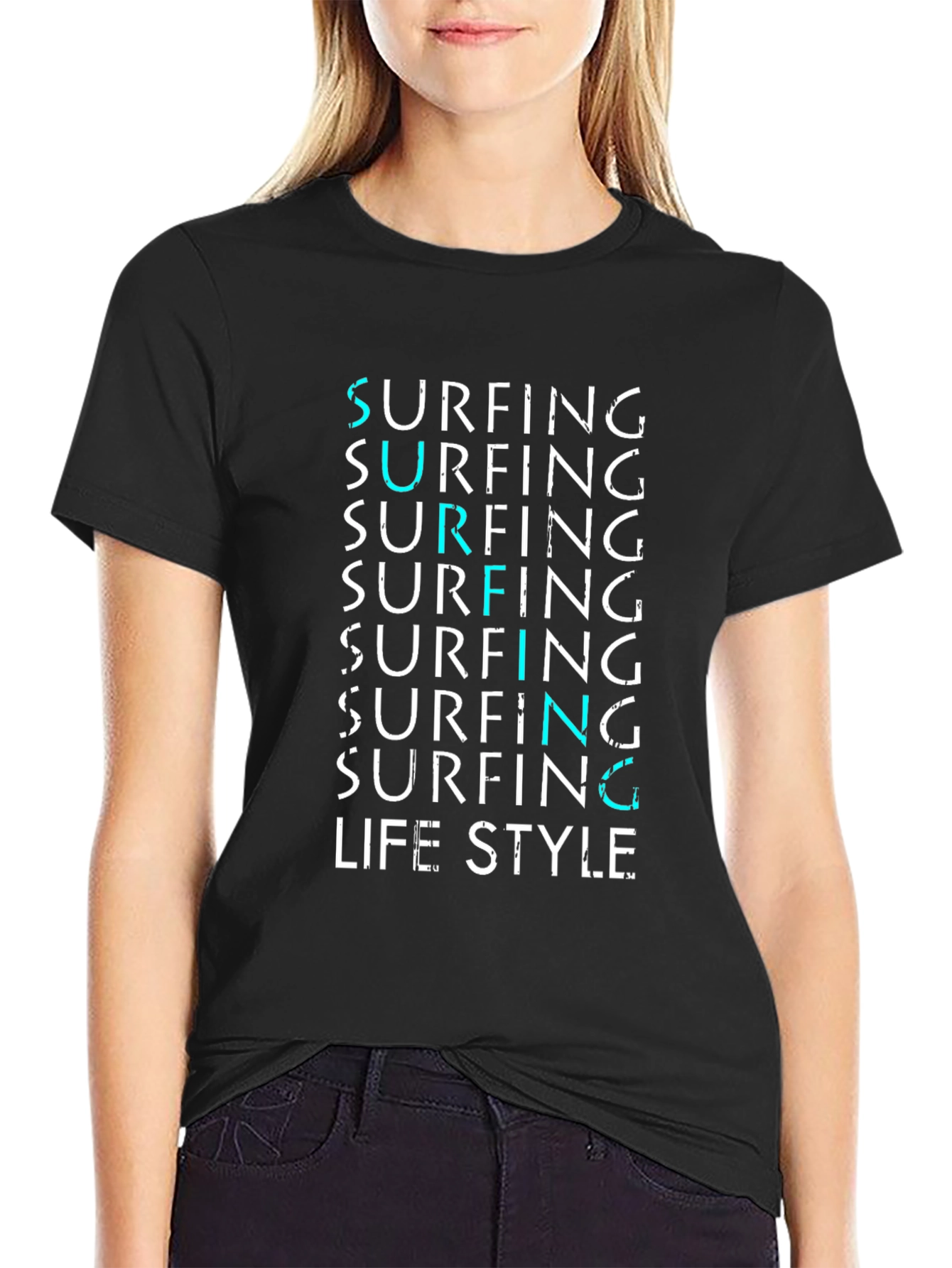 Surfing Lifestyle Graphic Tee - Black Cotton Blend