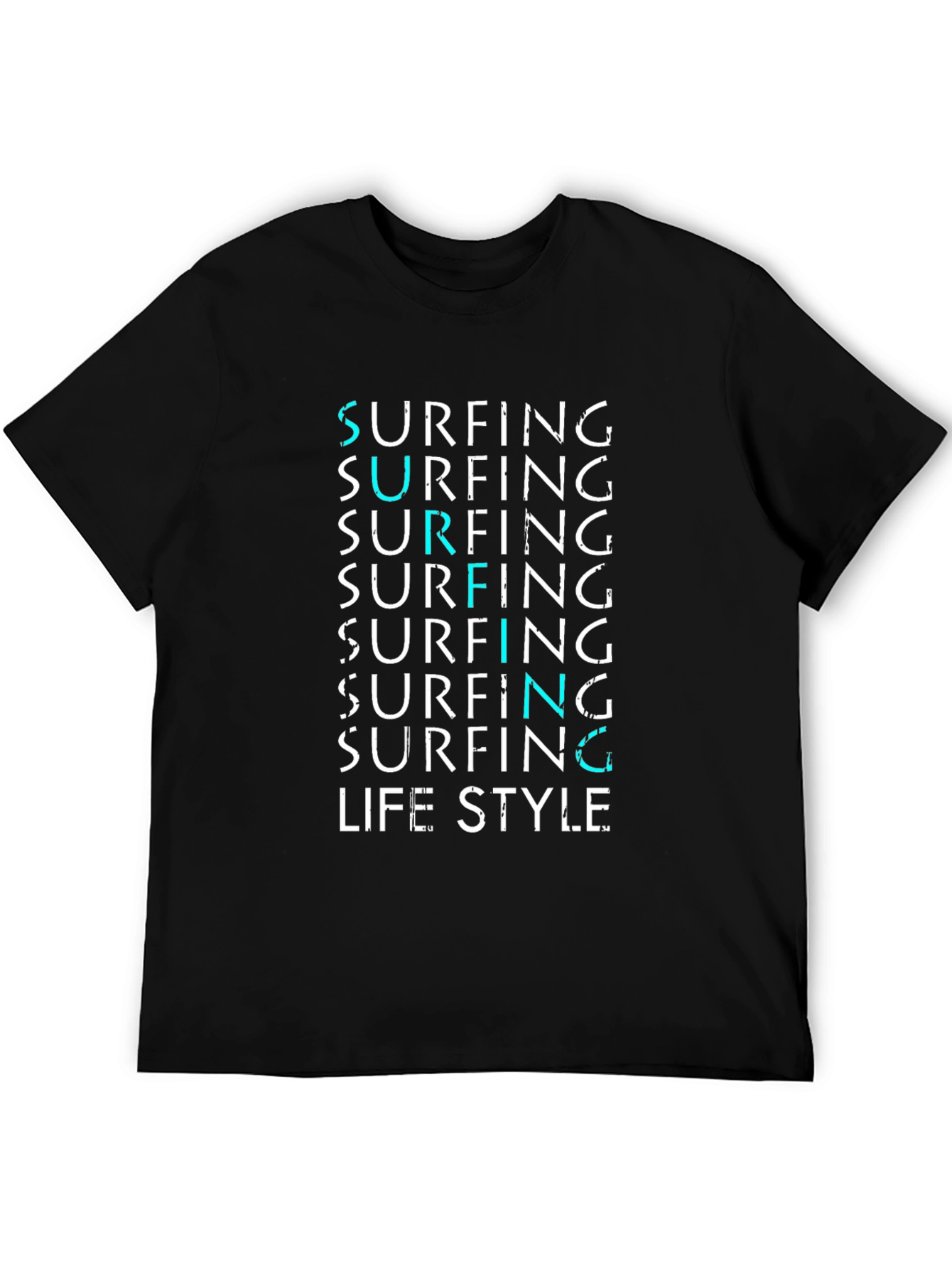 Surfing Lifestyle Graphic Tee - Black Cotton Blend