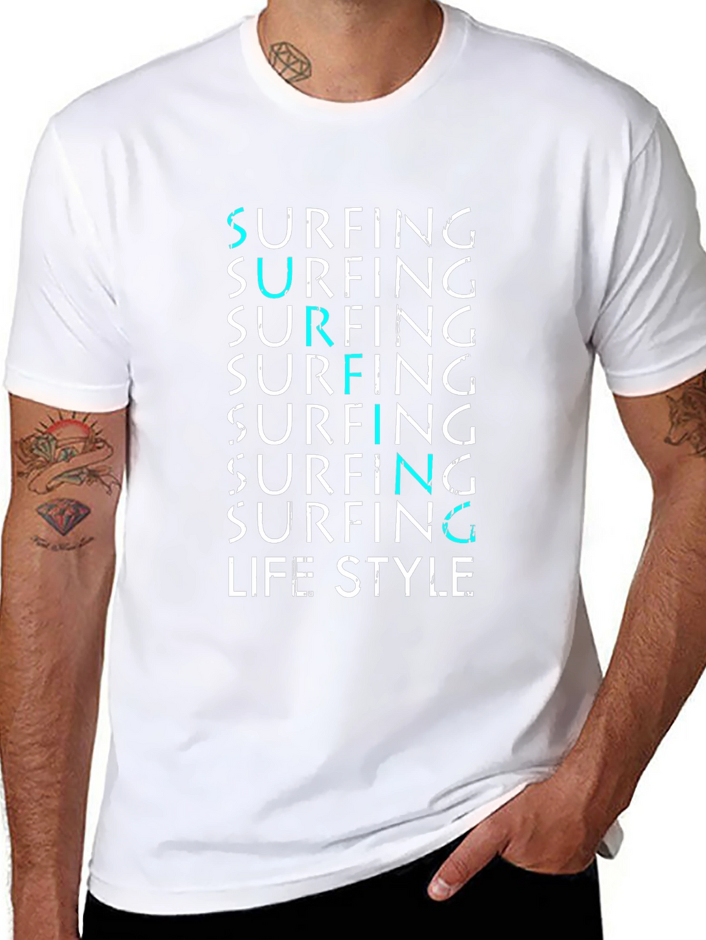 Surfing Lifestyle Graphic Tee - Black Cotton Blend