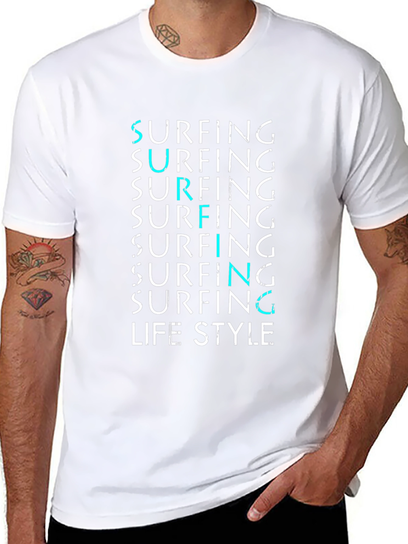 Surfing Lifestyle Graphic Tee - Black Cotton Blend