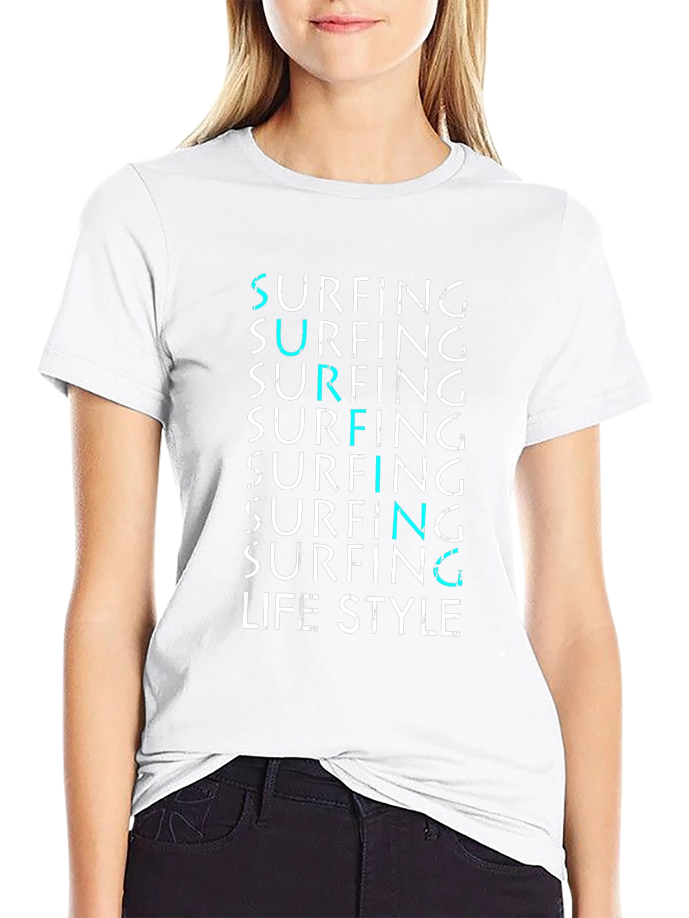 Surfing Lifestyle Graphic Tee - Black Cotton Blend