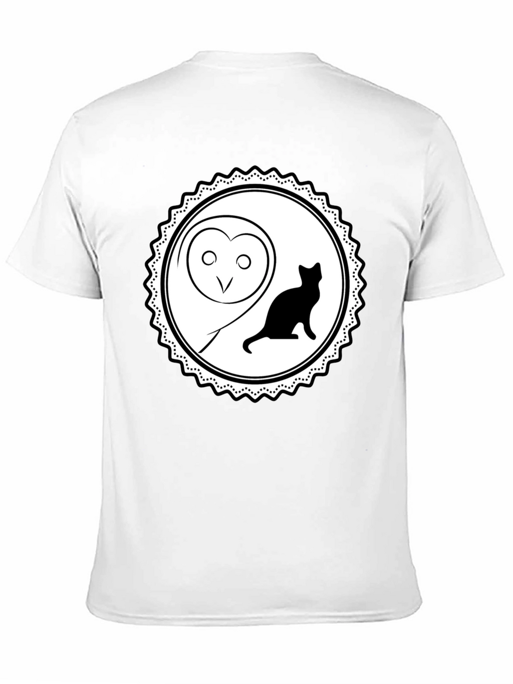 Owl and Cat Graphic Tee - Black Cotton