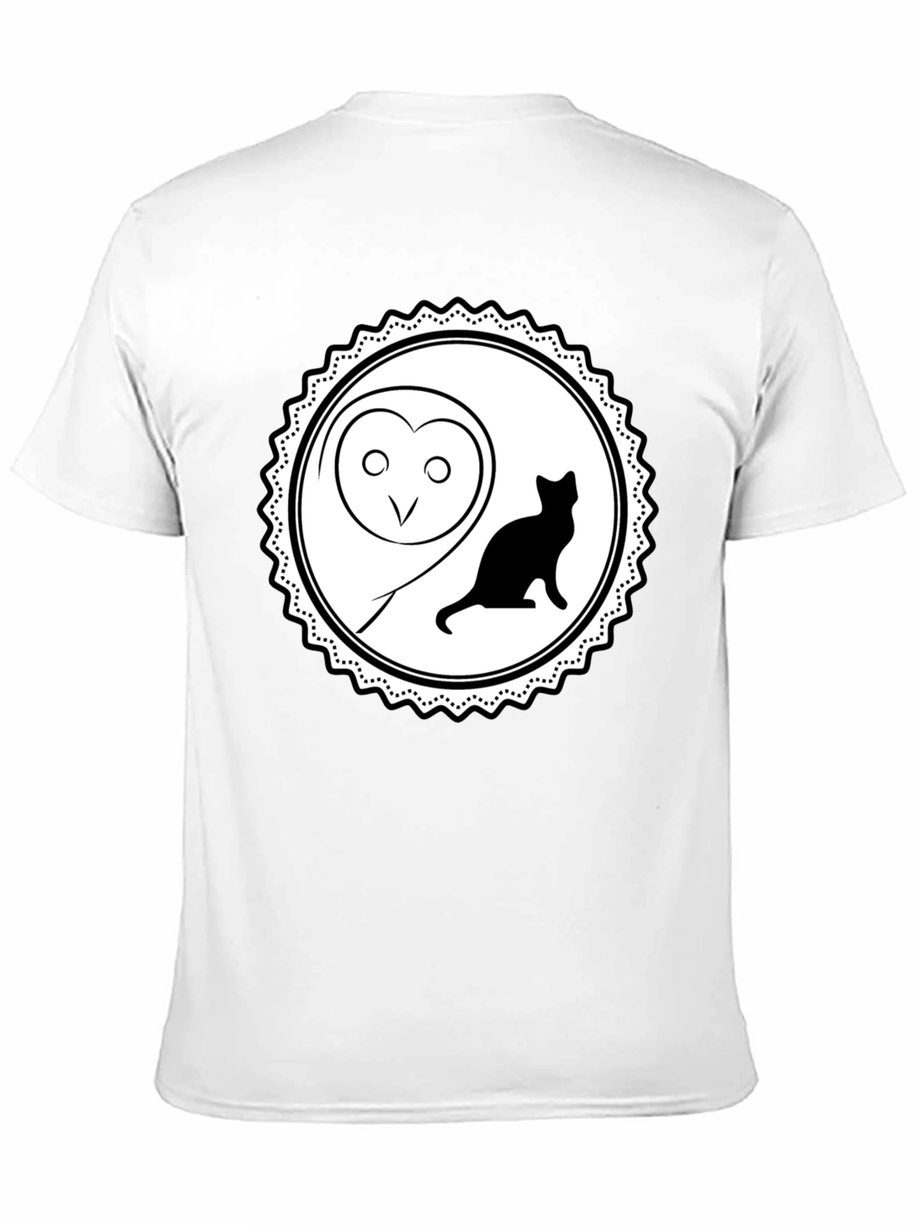 Owl and Cat Graphic Tee - Black Cotton