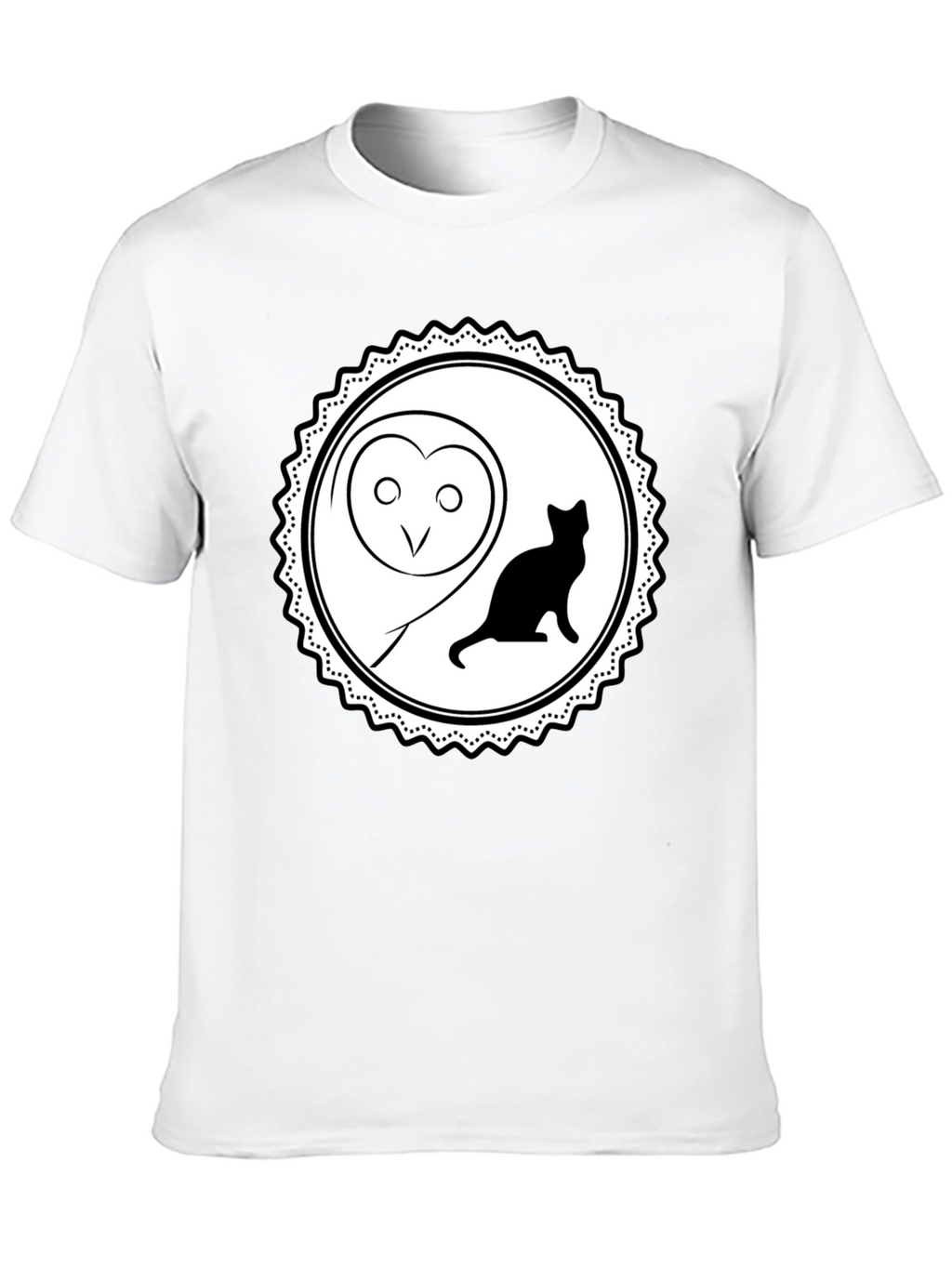 Owl and Cat Graphic Tee - Black Cotton