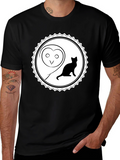 Owl and Cat Graphic Tee - Black Cotton