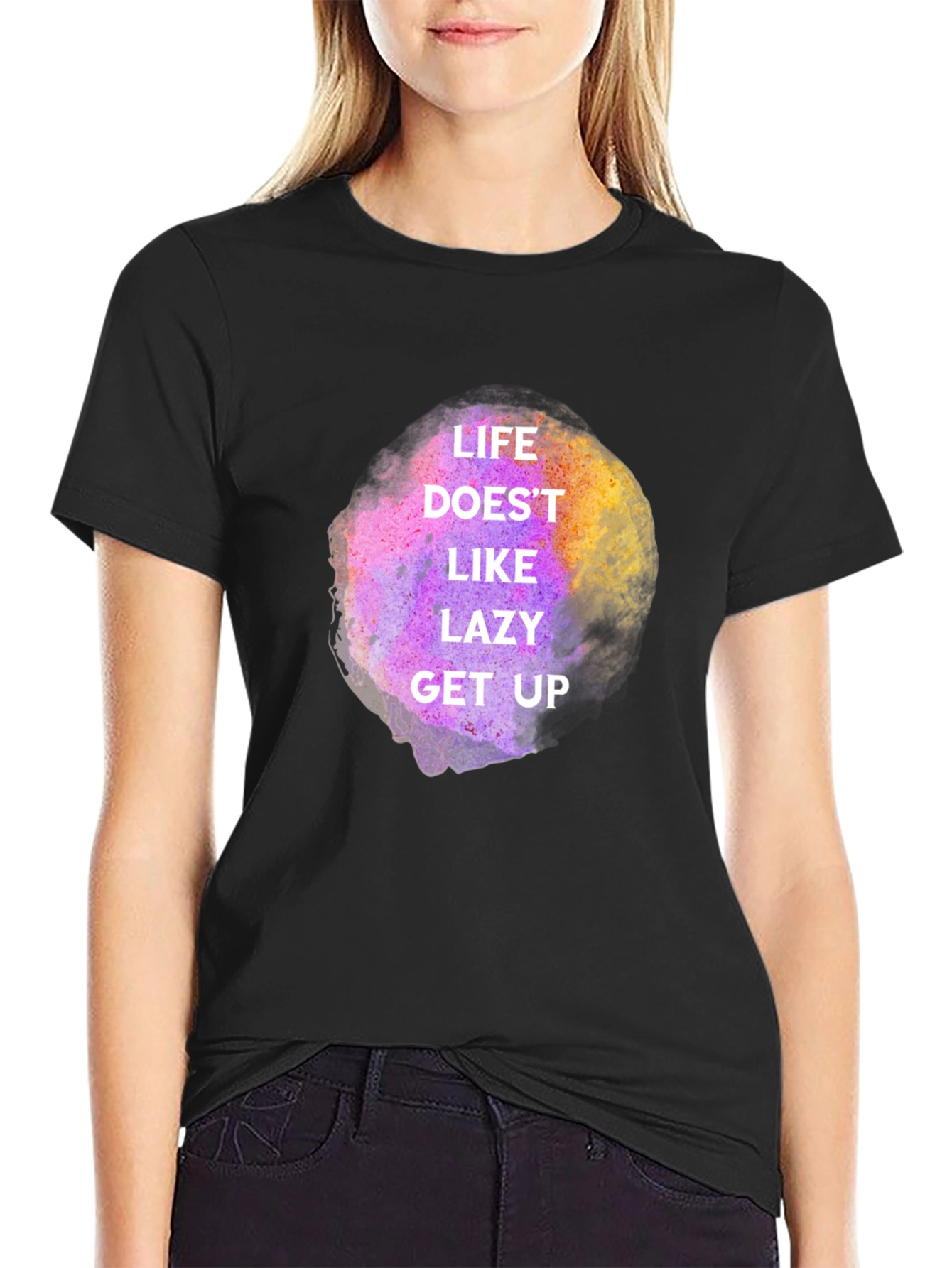Life Doesnt Like Lazy Get Up Graphic Tee - Black