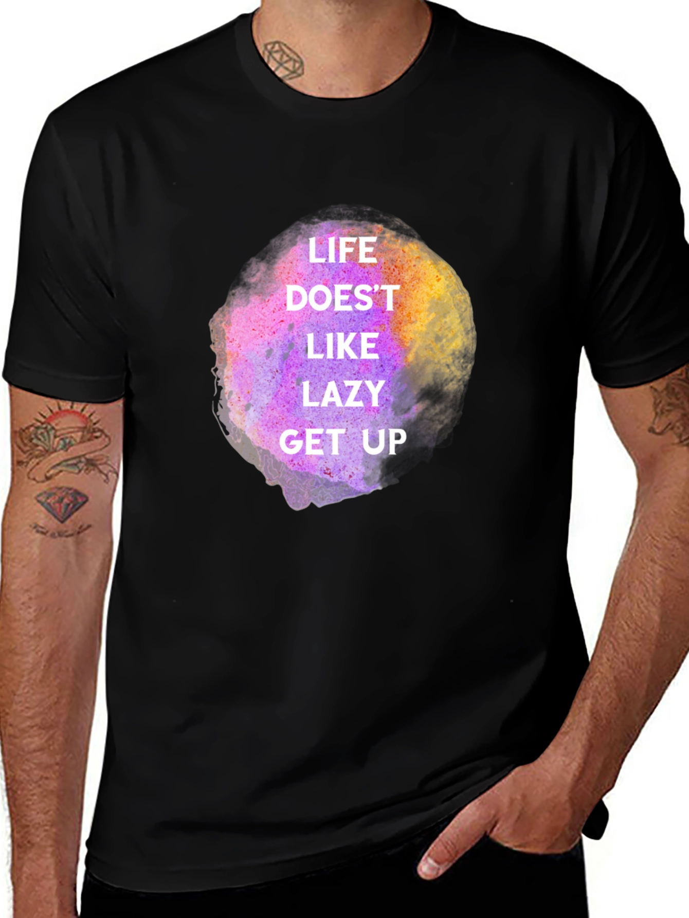 Life Doesnt Like Lazy Get Up Graphic Tee - Black