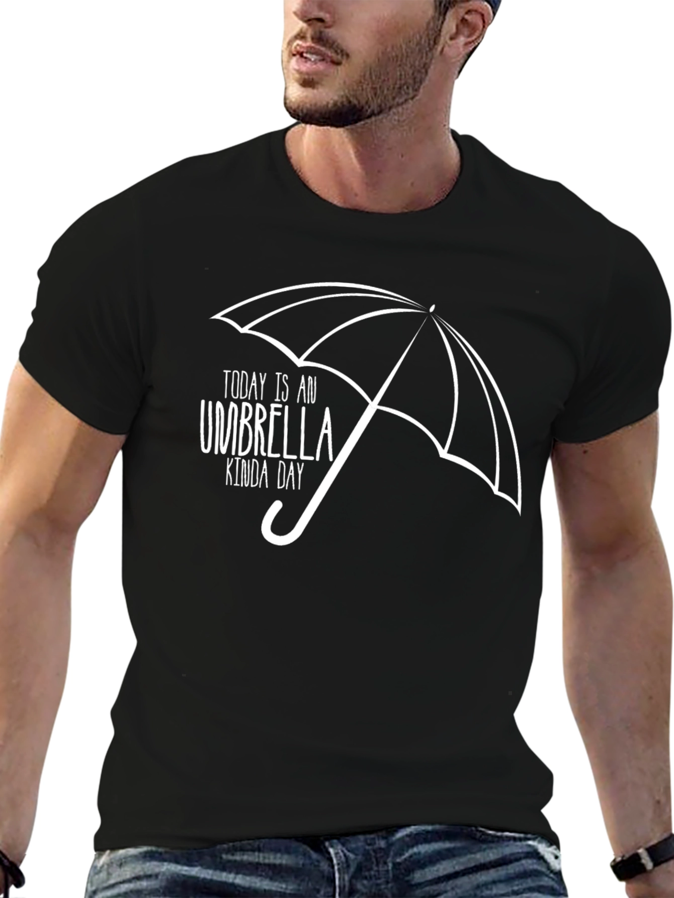 Umbrella Kinda Day Graphic Tee - Black Cotton T-Shirt